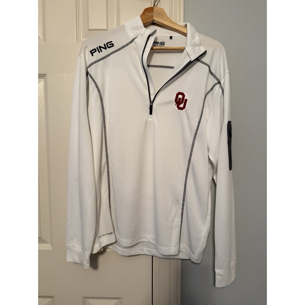 Oklahoma Sooners Ping 1/4 Zip Pullover Mens Medium Performance Golf White